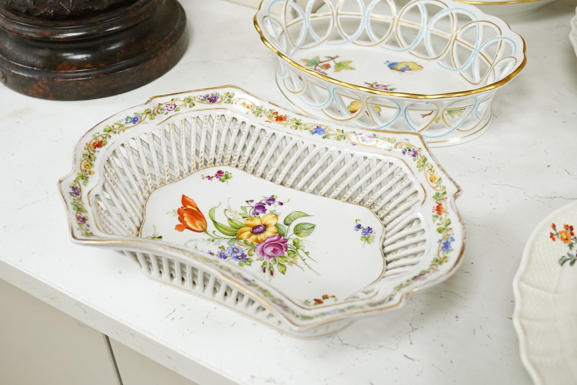 A Copenhagen putti tureen and cover-21cm high, a Herend basket, two Vienna type dishes and similar basket
